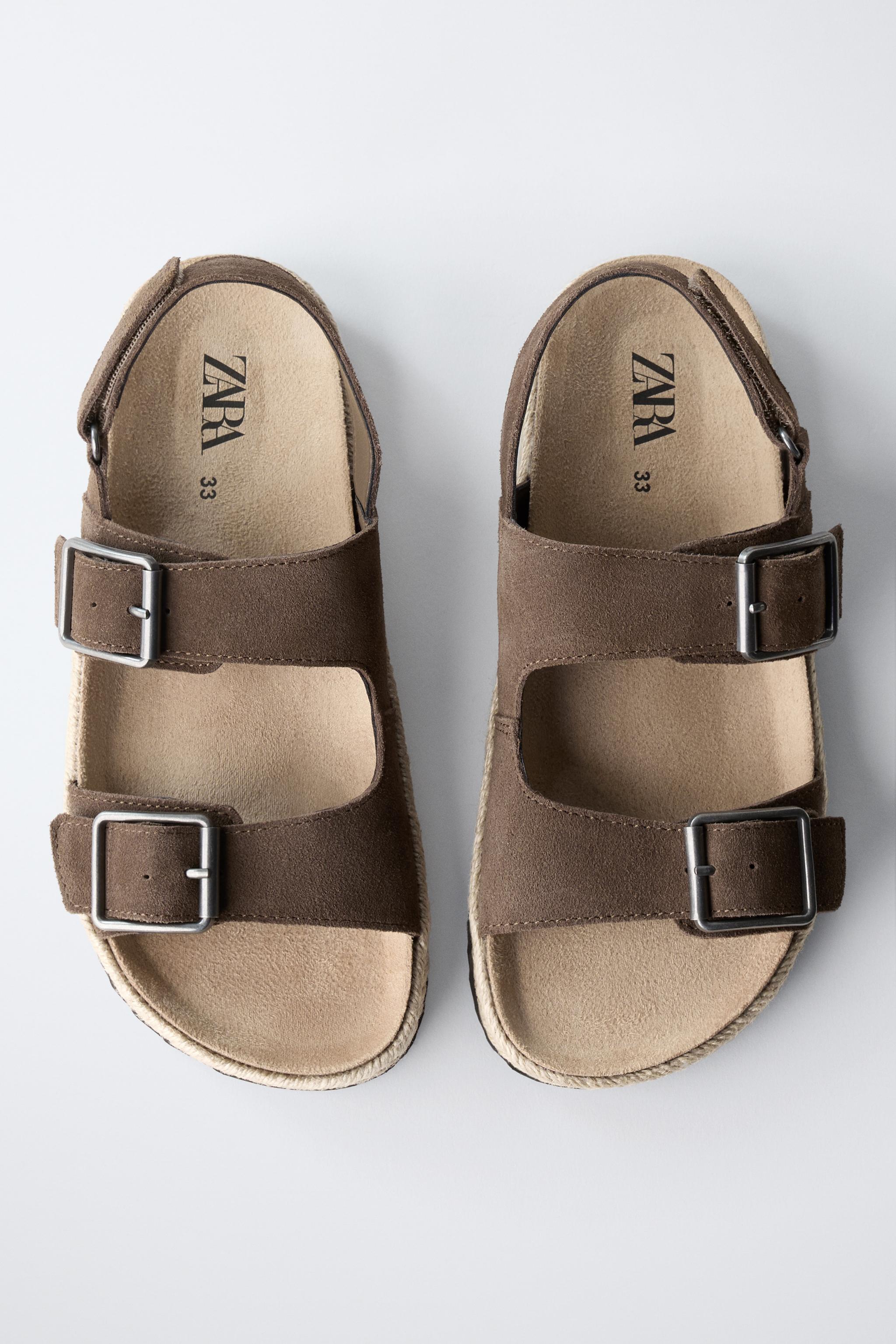LEATHER AND JUTE BUCKLE SANDALS